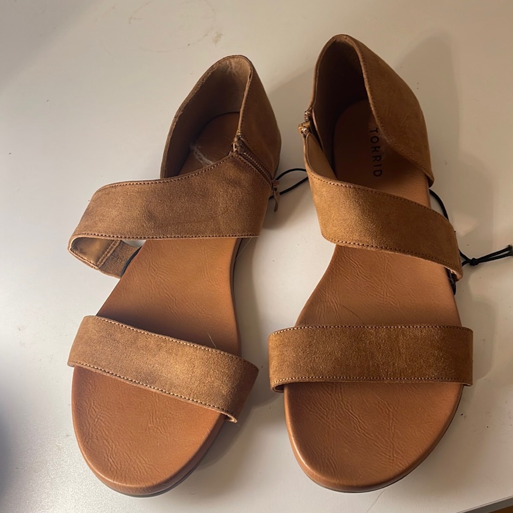 Size 11 Brown Suede Torrid Sandal Flats Zip Side